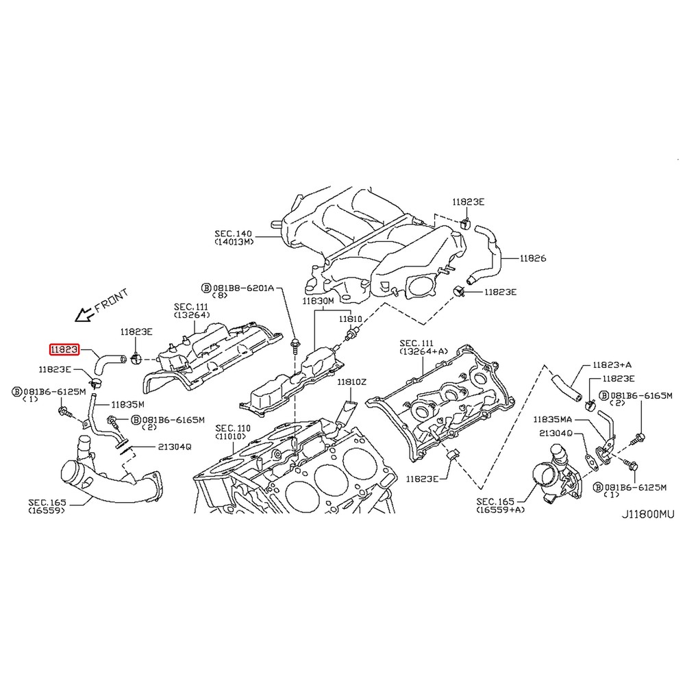 Durite de reniflard droite d'origine Nissan GT-R R35 VR38DETT – 11823-JF00B