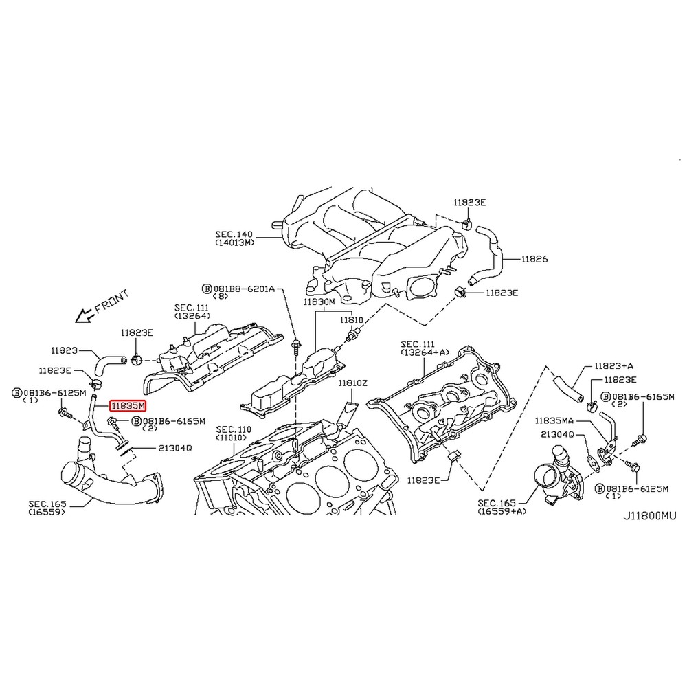 Tube de reniflard droit d'origine Nissan GT-R R35 VR38DETT – 11825-JF00A