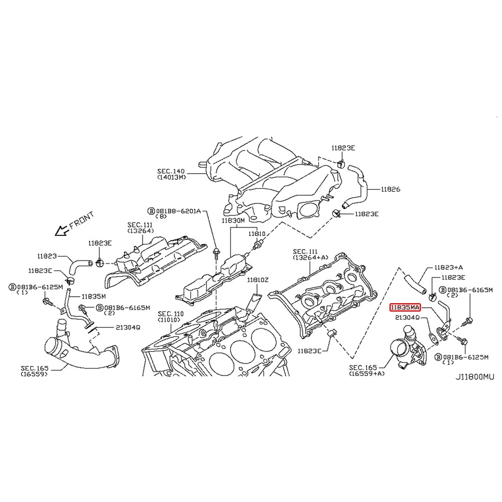 Tube de reniflard gauche d'origine Nissan GT-R R35 VR38DETT – 11825-JF01A