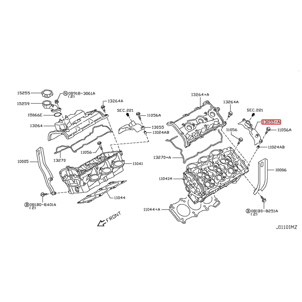 Support d'arbre à cames (cache capteur) d'origine Nissan GT-R R35 VR38DETT – 13055-JF00B